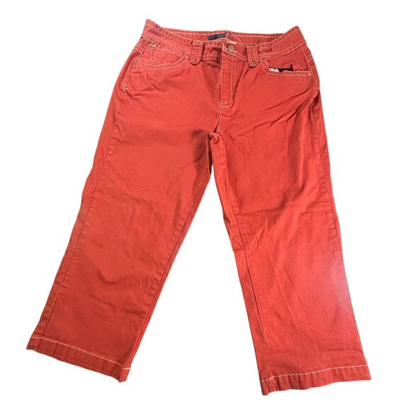 Bill Blass Womens Red Stretch Jeans Size 10 Wide Leg 98% Cotton 2% Lycra - Picture 1 of 8